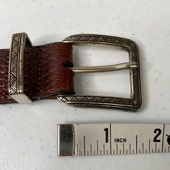 Brighton Vintage Brown Woven Weave Leather Belt Silver Tone Buckle 1996 Office main image 12